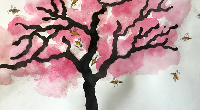 Pollinators in Action – Flowering Cherry Trees. Free Live Zoom Art Workshop. Wednesday 3/27/2024 at 5:00 PM